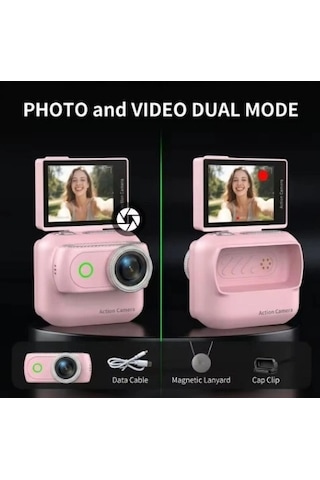 1080p Dijital Video Kamera 32gb Kart Dijital Vlog Fotoğraf Makinesi Türkçe Pembe Najmaddin