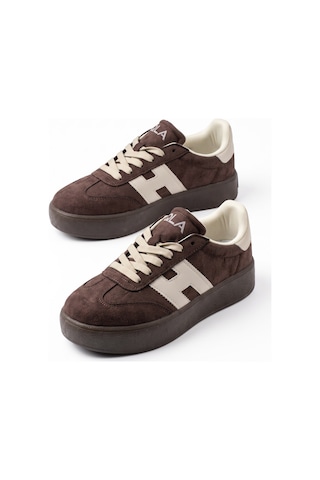 V.S.H Velvet Kadın Yüksek Tabanlı Kahverengi Sneaker Spor Ayakkabı Terra -2518