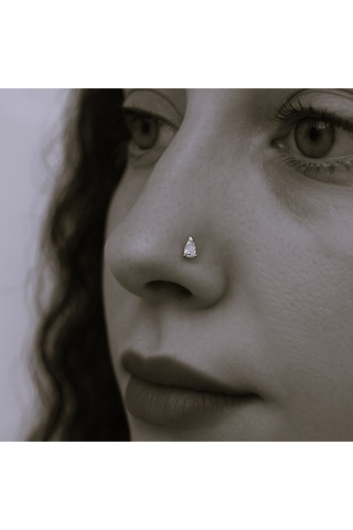 Damla Tektaşlı Hızma Gümüş Damla Model Burun Hızma Gri