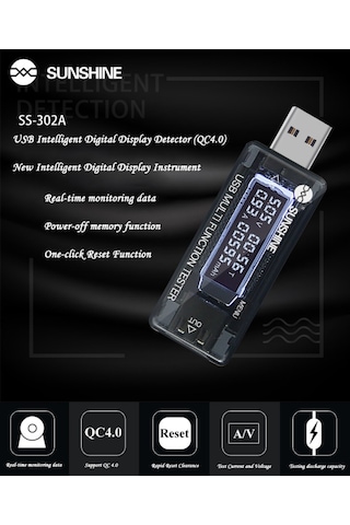 Usb Şarj Akım Voltaj Test Cihazı Usb Arıza Tespit Cihazı Ss-302A