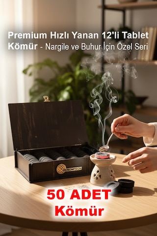Premium Hızlı Yanan 50'li Tablet Kömür - Nargile Ve Buhur İçin Özel Seri
