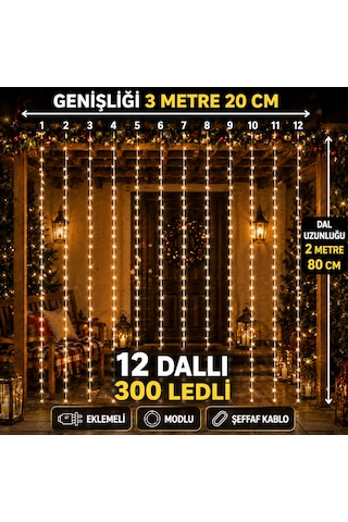 Yuksek Kalite Salkım Led Işık 3 Metre 20 Cm X 2 Metre 80 Cm 12 Dallı Gün Işığı Yılbaşı Noel Işığı