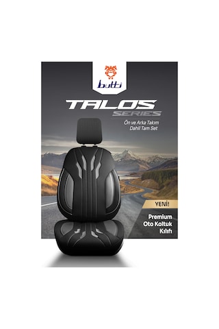 Siyah - Gri Garni Buttı Talos Serisi Premium Oto Koltuk Kılıfı Ortopedik Destekli, Ön Arka Tam Set, Aırbag Uyumlu