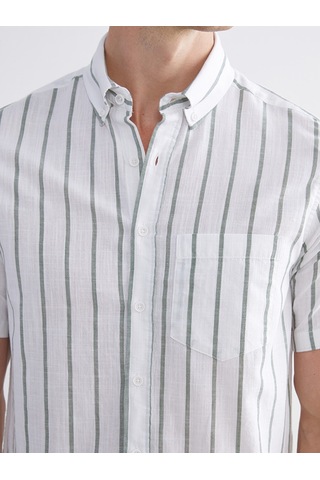 Lcwaıkıkı Classic Haki Regular Fit Çizgili Erkek Gömlek