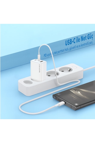 Woyax Hızlı Şarj Aleti 65w Type-c Kablo Beyaz Android / Tablet / Apple Uyumlu iPhone / Macbook/ Laptop