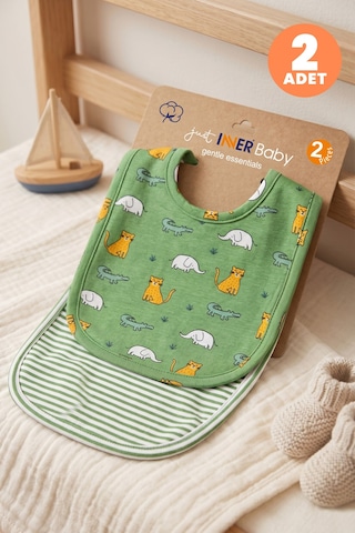 Just Inner Erkek Bebek 2'li Pamuklu Önlük Safari Ve Çizgili Desenli Çıtçıtlı Çift Katlı Cilt Dostu 584301 Yeşil