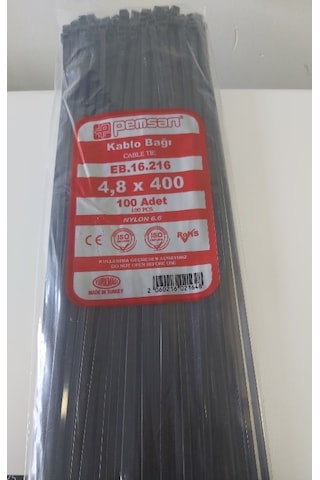 Pemsan 4.8 x 400 Plastik Cırt Kelepçe Kablo Bağı Siyah 100'lü Paket