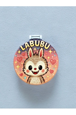 Labubu Temalı Plastik El Aynası. Çap: 9cm. Çift Taraflı Çok Renkli