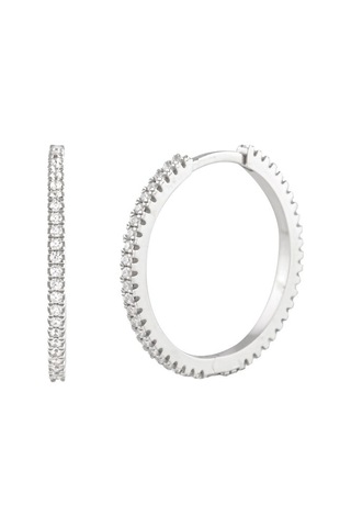 Taşlı Halka Beyaz Gümüş Kadın Küpe