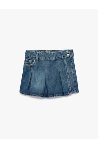 Koton Pamuklu Pileli Cepli Denim Şort Etek Orta İndigo 6skg40080ad