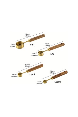 Ahşap Saplı Ölçü Kapları Kaşıkları Paslanmaz Çelik Kahve Ölçü Kaşığı Yeni Pişirme Aletleri Altın