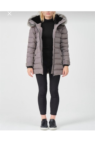 Kadın Vizon Kürklü Çıkarılabilir Kapüşonlu Su Geçirmez Uzun Şişme