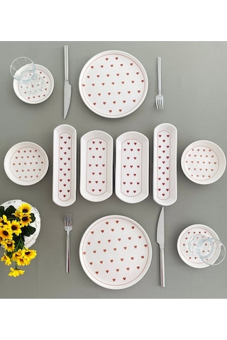 Love 2 Kişilik 10 Parça Kırmızı Kalp Model Kahvaltı Takımı Kırmızı