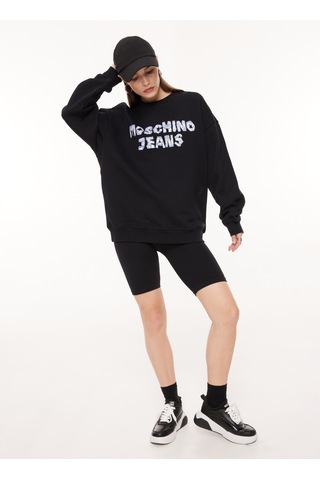 Moschino Jeans Bisiklet Yaka Baskılı Siyah Kadın Sweatshırt A1703