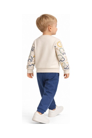 Baglan Erkek Çocuk Önü Baskılı Sweatshirt Ve Eşofman Alt Takım Bgl-st05254 İndigo