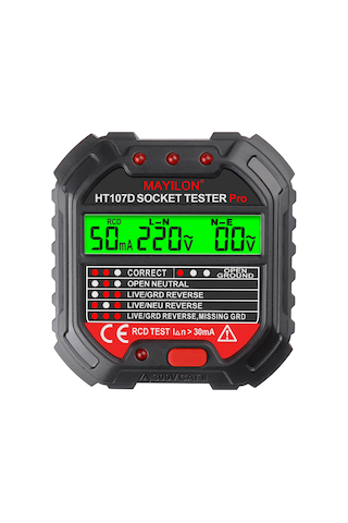 Geeroyoo Mayılon Avrupa Tipi Prizi Test Cihazı, 6 Led Işık Deseniyle Faza-nötr-yer Tel Polarity Ve Akımsızlık Tespiti, 90-250v Pil Yok