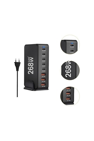 Supermarket1 Suntek Usb-c Pd 8 Portlu Şarj Cihazı, 268w Siyah