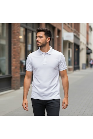 Bite Nose Renk Seçenekli Erkek Polo Yaka Tişört Günlük & Şık Pamuklu Slim Fit Açık Beyaz