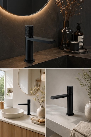 Fontana Fk-9115 Mat Siyah Lavabo Bataryası Lüx Tasarım Siyah Lavabo Bataryası