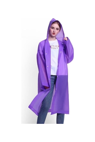Unisex Kadın Ve Erkek Yağmurluk %100 Eva Çıtçıtlı Kapüşonlu Mor