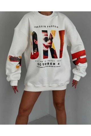 Startmore Adrift Joker Renkli Oversize Bisiklet Yaka Pamuklu Sweatshirt Beyaz Beyaz