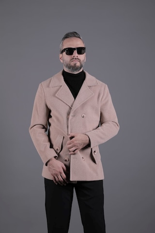 Ohepmoda Desenli Kruvaze Erkek Kaşe Kaban Sütlü Kahve