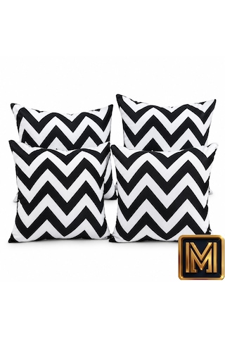Kırlent 7 4'lü Zigzag Kırlent, Chevron Desenli Kırlent, Siyah Beyaz Kırlent, Dekoratif Yastık Kılıfı, Modern Kırlent, Geometrik Desenli Kırlent, Koltuk Yastığı, Salon Kırlenti, Ev Dekorasyonu Beyaz Siyah Renk