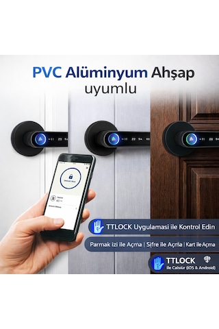 Şifreli Kartlı Telefondan Kontrol Pvc Alüminyum Ahşap Uyumlu Parmak İzli Akıllı Kapı Kolu Tt Lock