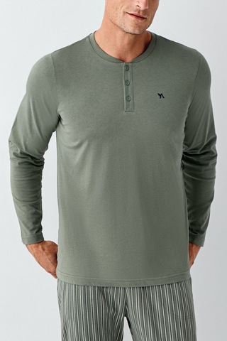 Arnetta 3013 Pamuk Uzun Kol Erkek Pijama Takımı V2 Yeşil