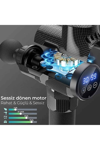 Profesyonel 6 Başlıklı Şarjlı Sporcu Masaj Tabancası 30 Hız Kademeli + Çantalı Gri