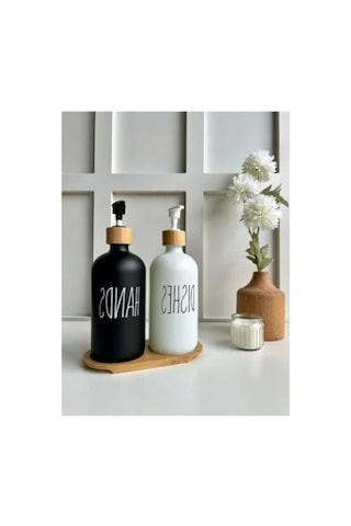 2'li Siyah Beyaz Sıvı Sabunluk Seti - 500 Ml Kapasiteli 12 Izgara