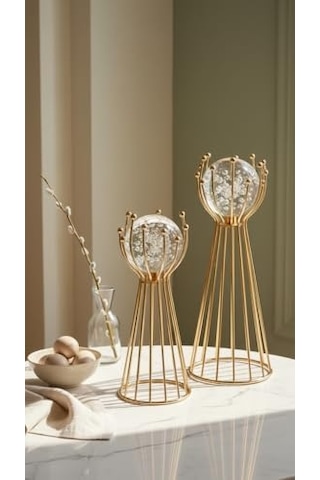 Gold Kaplama Metal 2&apos Li Set Salon Olimpiyat Model Kristal Cam Toplu Aksesuar Dekorasyon Biblo Dekor