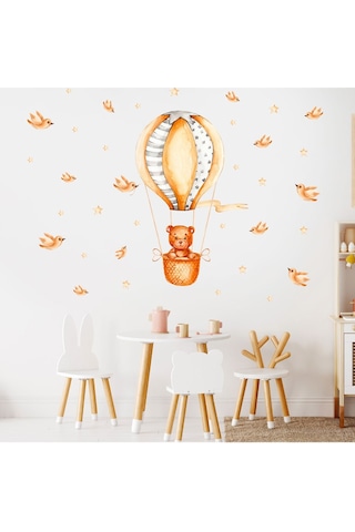 Balon İle Uçan Ayıcık Ve Kuşlar Çocuk Odası Duvar Sticker 50 X 70 Cm