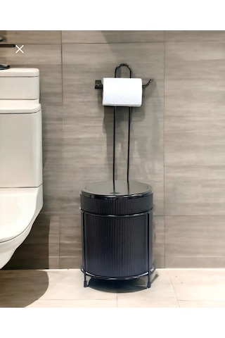 Kovalı Tuvalet Kağıtlığı, Çöp Kovalı Tuvalet Kağıdı, Banyo Çöp Kovası, Tuvalet Kağıtlığı Siyah