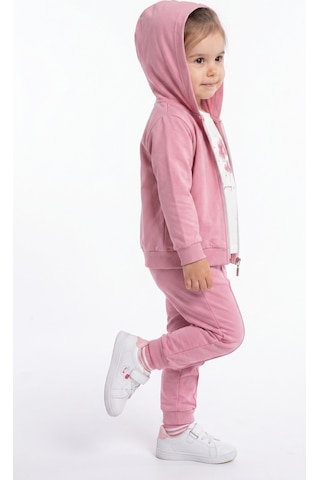 Toontoy Kids Toontoy Kız Çocuk 3'lü Eşofman Takımı Uzun Kollu Bisiklet Yaka Nakışlı T-shirt - Kapüşonlu Fermuarlı Hırka- Beli Paçası Lastikli Eşofman Altı 25042 Gülkurusu