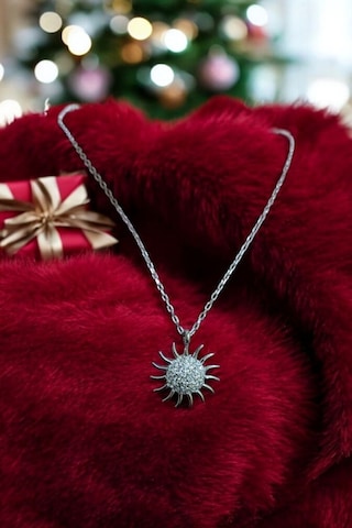 Modagümüşevi 925 Ayar Gümüş Güneş Kolye, Gümüş Kadın Kolye, Güneş Kolye