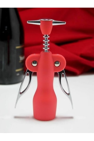 Paslanmaz Çelik Silikon Tirbuşon / Şarap Açacağı Kırmızı