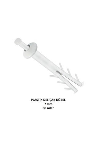 Plastik Çivili Korniş Dübeli, 7 Mm Del Çak Dübeli 60 Adet 7 MM
