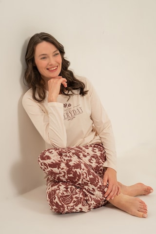 Pierre Cardin Kadın Leaves Krem Uzun Kol Pijama Takım Pc9263-s-v1 Pc9263-s-v1
