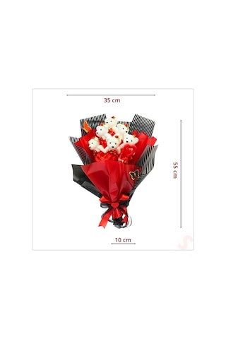 6 Ayıcıklı Buket, 55cm X 35cm - Kırmızı