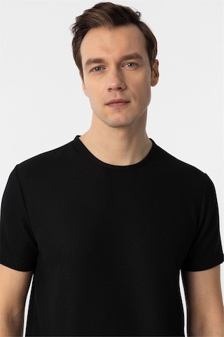 Süvari Siyah Slim Fit Armürlü Bisiklet Yaka Tişört-37339 Siyah