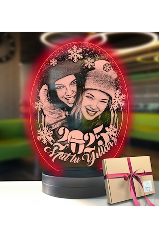Yılbaşına Özel Resimli Oval 3d Modelli Gece Lambası