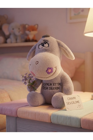 Peluş Eşek-eşeklik Ettim Özür Dilerim-25 Cm Gri