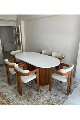 Bohem Masa Takımı T Sandalye Ahşap Masa Takımı 6 Kişilik Masa Sandalye Takımı İskandinav Takım Barok Ceviz