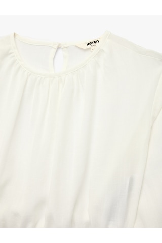 Koton Beli Lastikli Viskon Karışımlı Uzun Kollu Bisiklet Yaka Crop Bluz Ekru 6skg60109aw Ekru