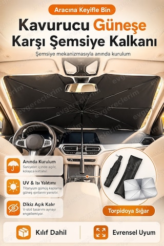 Araç Oto Araba Güneşlik Şemsiye Tip Ön Cam Güneş Önleyici Katlanabilir Güneşlik Şemsiyesi
