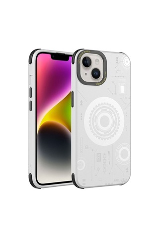 Apple Uyumlu iPhone 14 Plus Kılıf Zore Wireless Şarj Özellikli Desenli Hot Kapak Beyaz