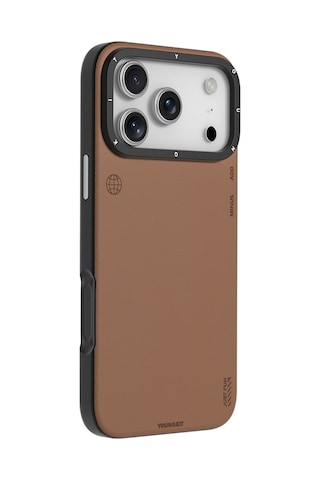 Apple Uyumlu iPhone 17 Pro Max Kılıf M-safeli Basit Mat Deri Desenli Youngkit Tech Fashion Seri Kapak Kahverengi Kahverengi