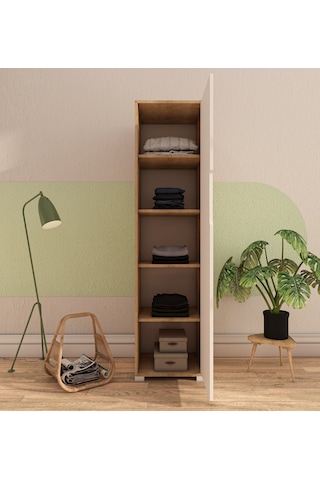 Flora 1 Kapaklı 5 Raflı Gardırop Safir Meşe - Beyaz Elbise Dolabı