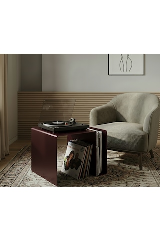 Modern Metal Yan Sehpa /dergilik Bölmeli /minimal Orta Sehpa Bordo